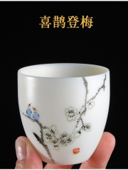 手绘创意羊脂玉瓷个性品茗杯子