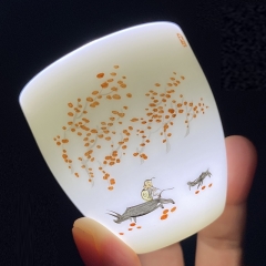 手绘德化羊脂玉白瓷素烧个性主人品茗单杯