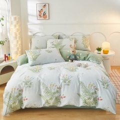 红蜻蜓-HQT-1027DZ时尚全棉四件套春光绿叶（1.5m/1.8m 床单款-被套200*230c