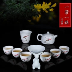 曾逸腾 省级工艺美术大师德化手绘白瓷功夫茶具简约玉瓷盖碗茶杯公道杯办公室家用礼品套装